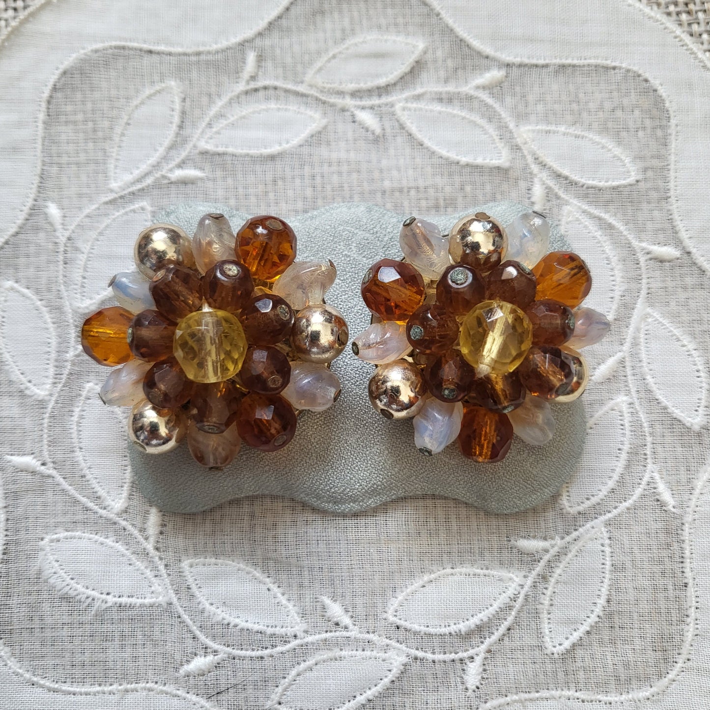 Clip on - Western Germany Orange and gold Beads Clip On Earrings