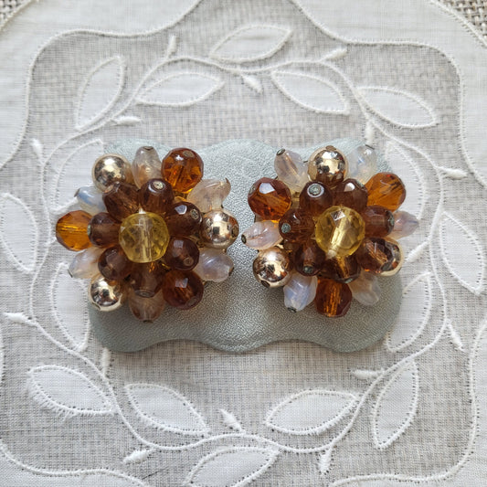 Clip on - Western Germany Orange and gold Beads Clip On Earrings