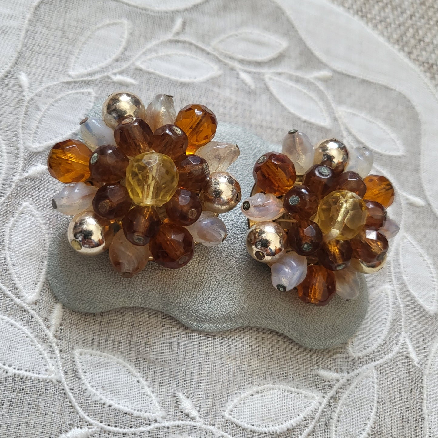 Clip on - Western Germany Orange and gold Beads Clip On Earrings