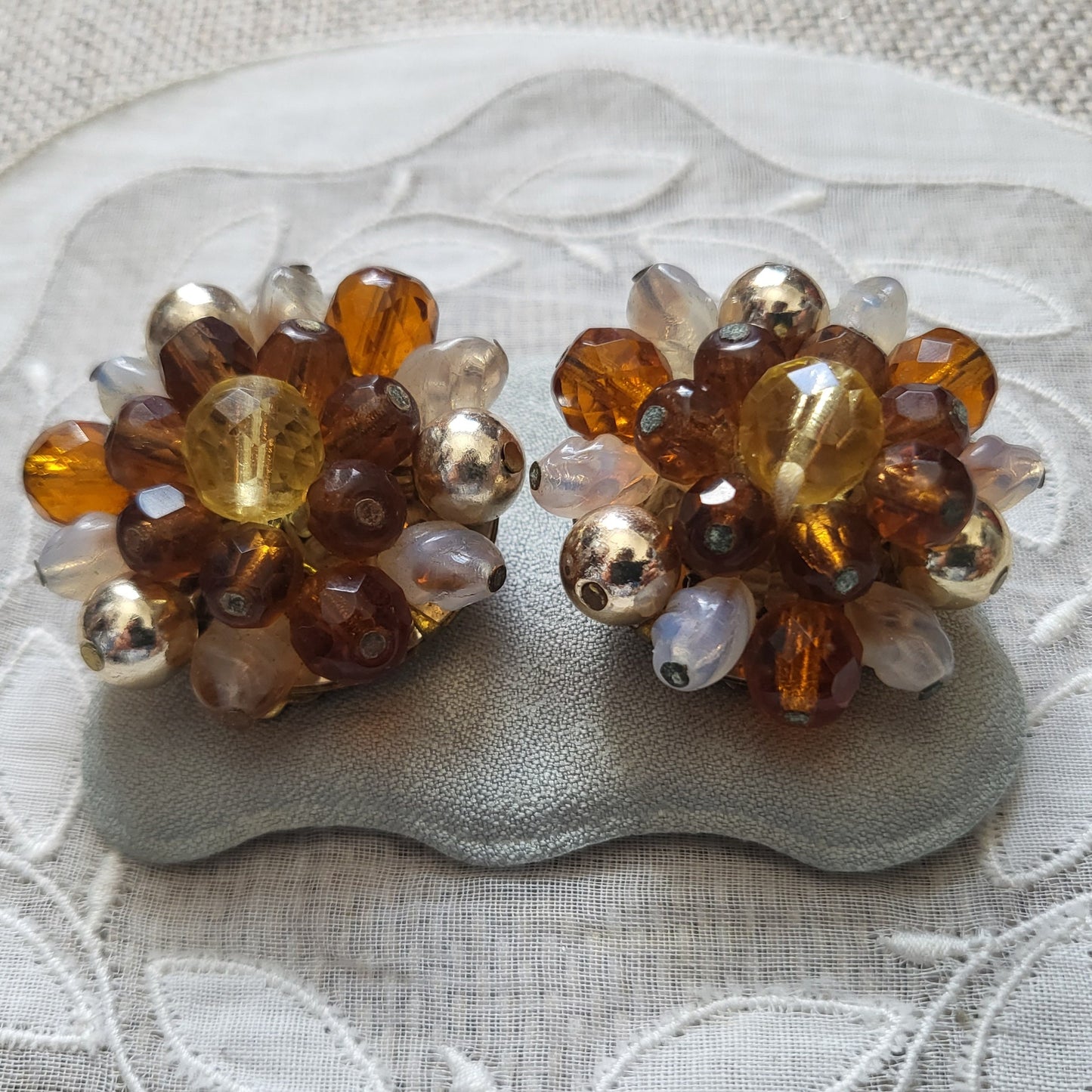 Clip on - Western Germany Orange and gold Beads Clip On Earrings