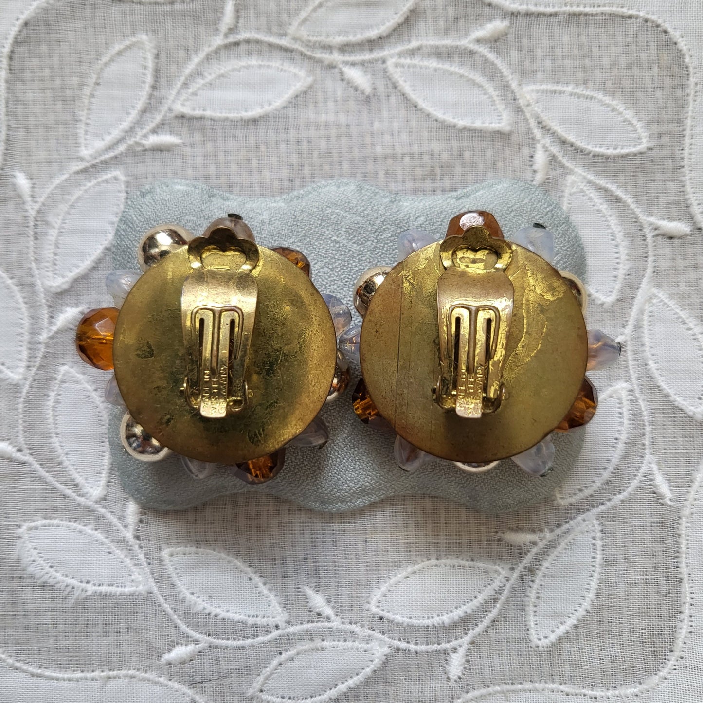 Clip on - Western Germany Orange and gold Beads Clip On Earrings