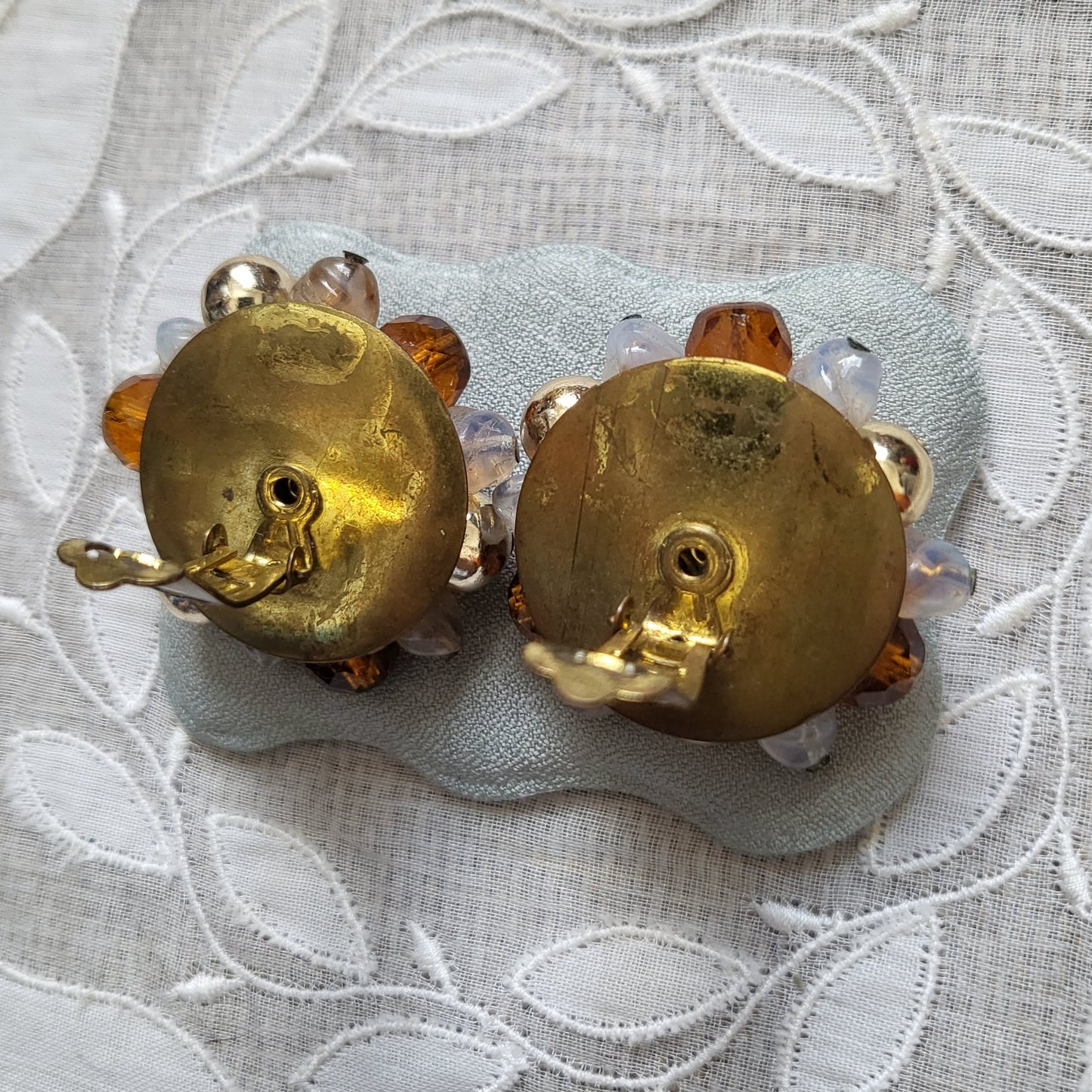 Clip on - Western Germany Orange and gold Beads Clip On Earrings