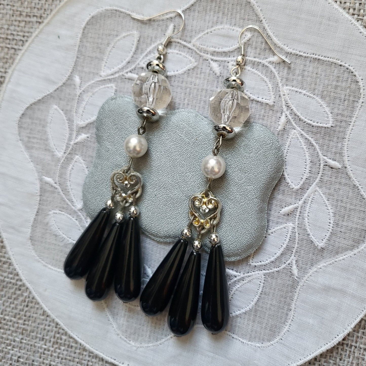 Hooks - Statement Pearl and Black Drops Hook Earrings