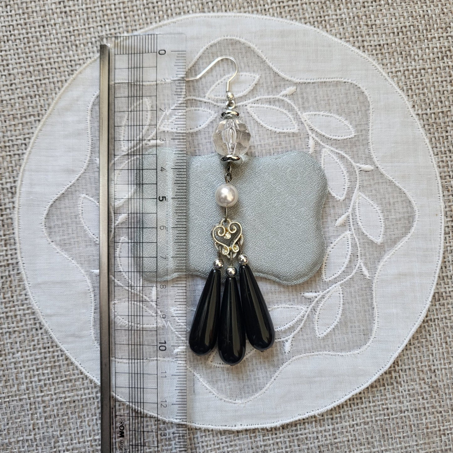 Hooks - Statement Pearl and Black Drops Hook Earrings