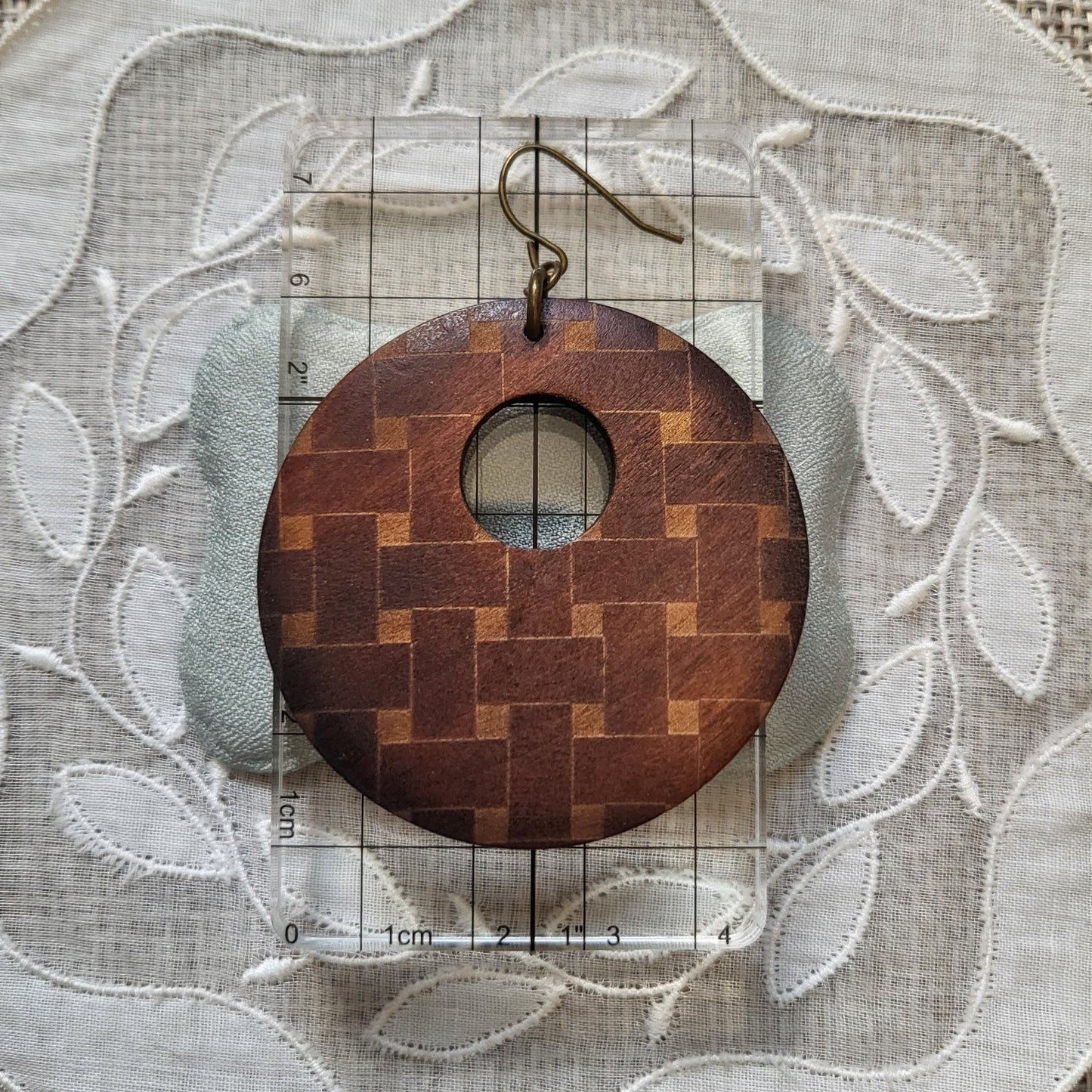 Hooks - Textured Wood Disk Hook Earrings