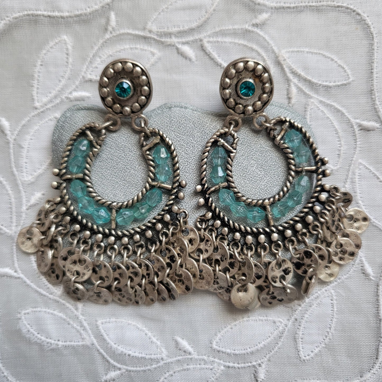 Posts - Blue Crystal Beads and Silver Drops Earrings