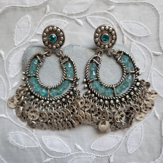 Posts - Blue Crystal Beads and Silver Drops Earrings