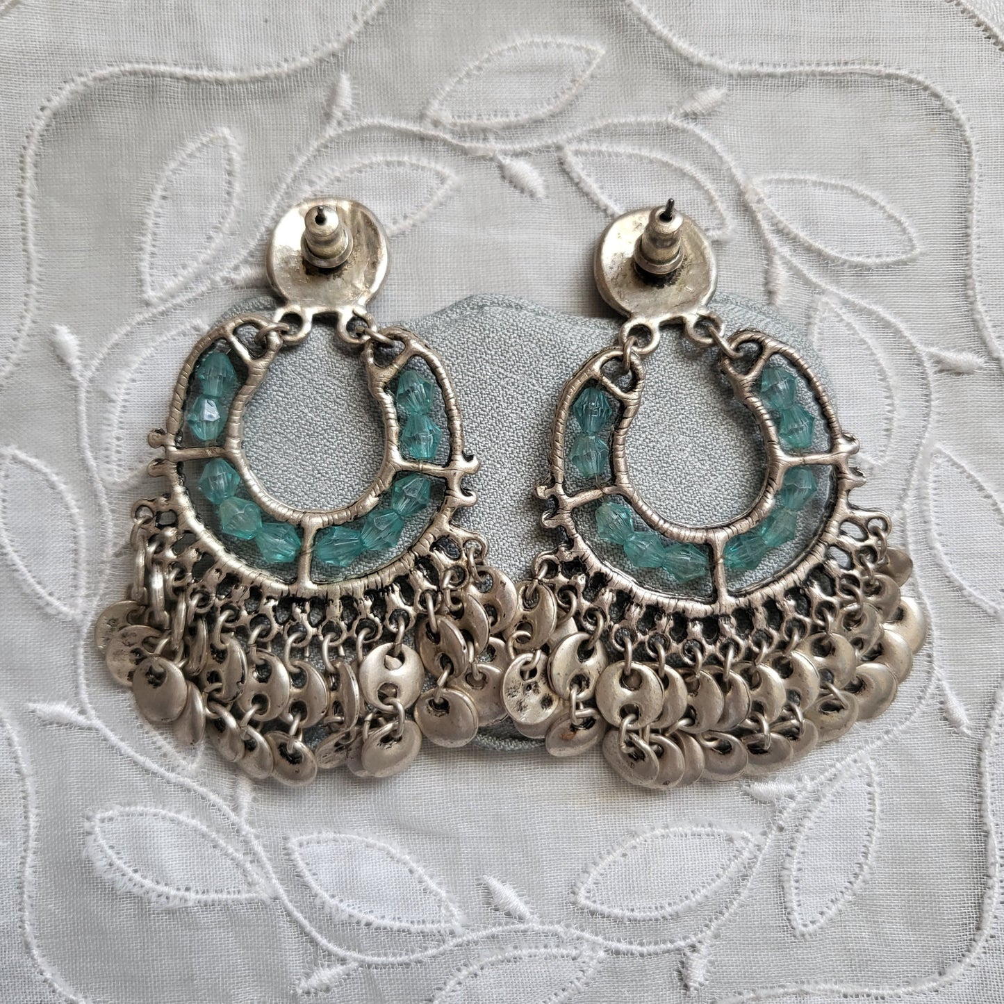 Posts - Blue Crystal Beads and Silver Drops Earrings