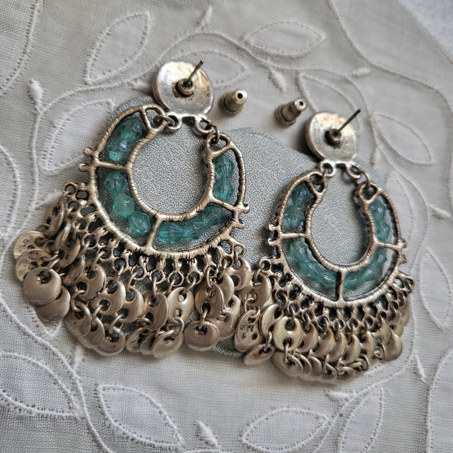 Posts - Blue Crystal Beads and Silver Drops Earrings