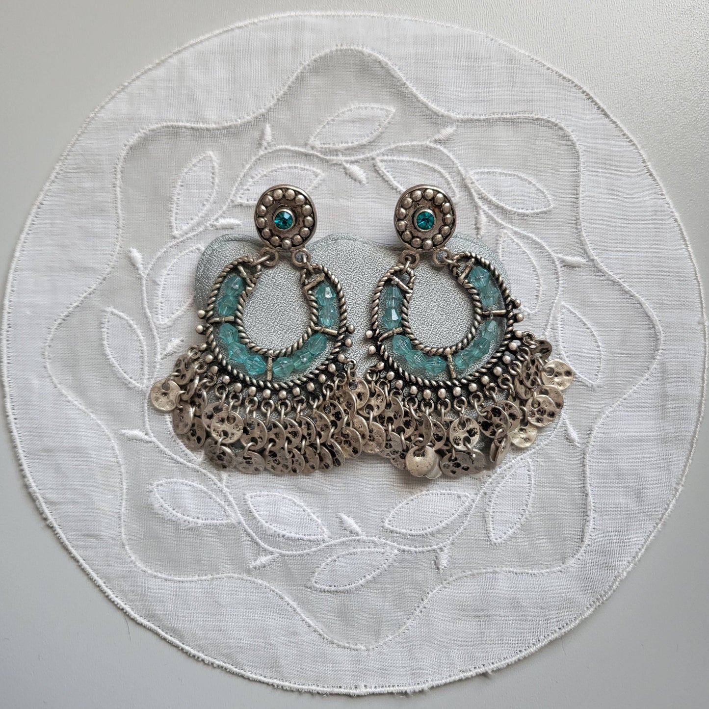 Posts - Blue Crystal Beads and Silver Drops Earrings