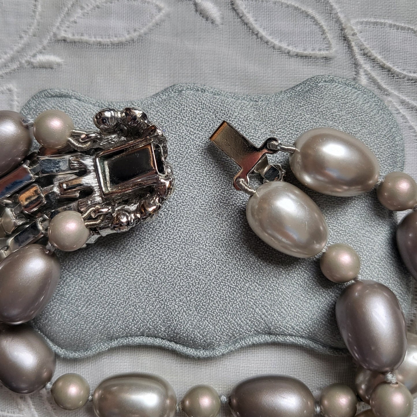 Bracelet - Crystal Tassel Double Strand Grey Pearls Bracelet