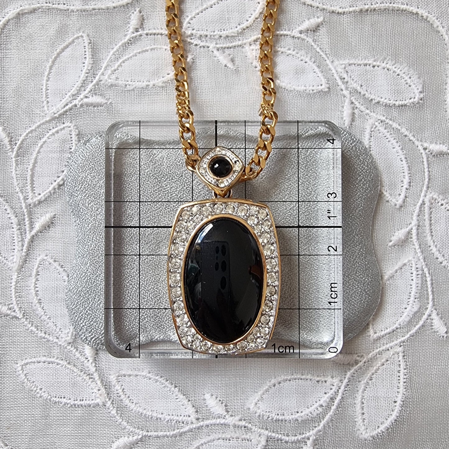 Necklace - Black and Clear Crystals Drop Necklace