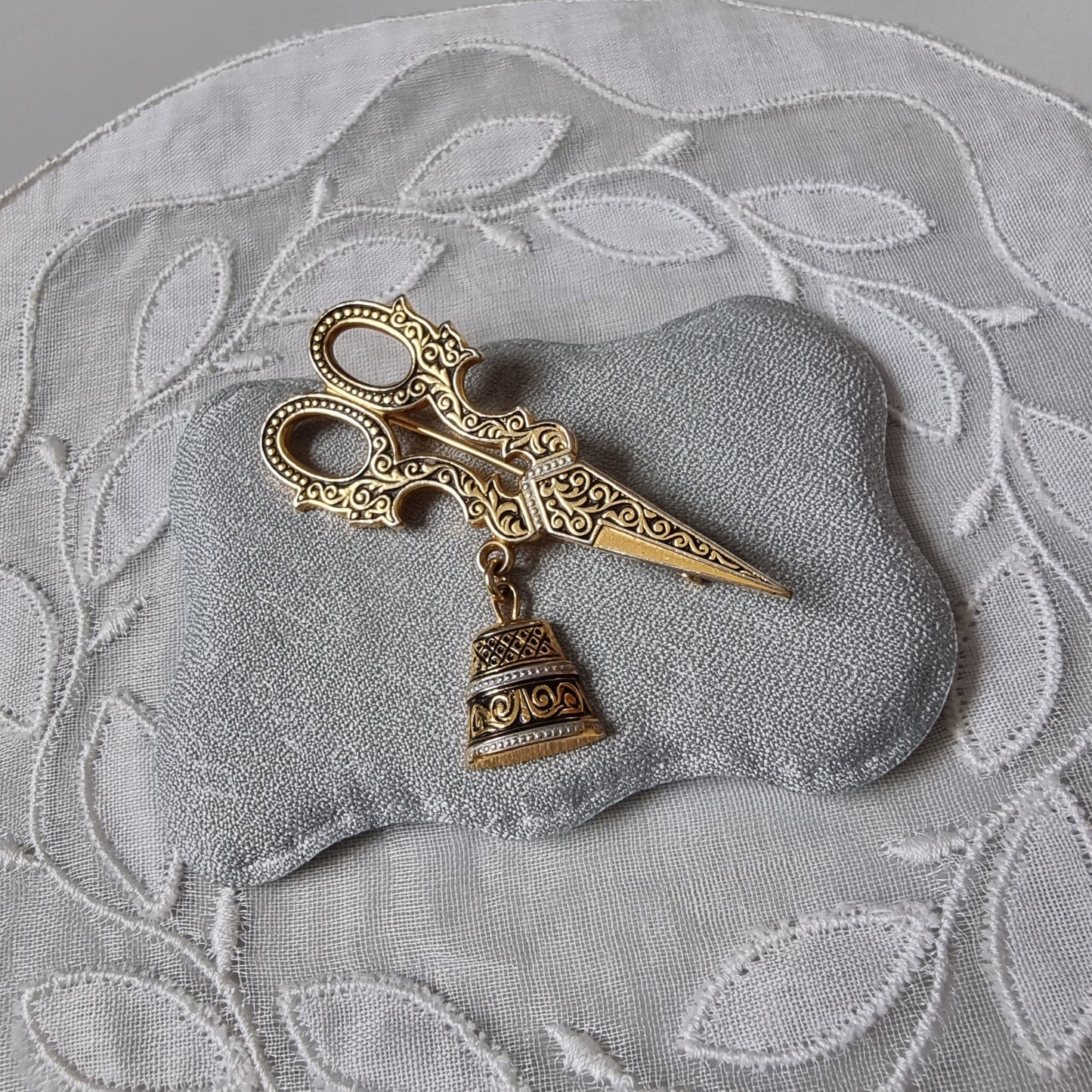 Brooch - Damascene Scissors and Thimble Brooch