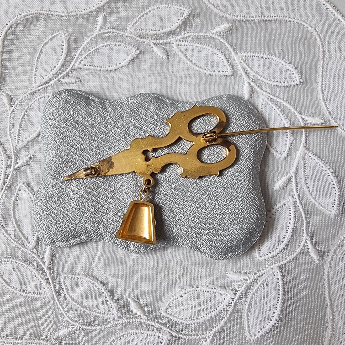 Brooch - Damascene Scissors and Thimble Brooch