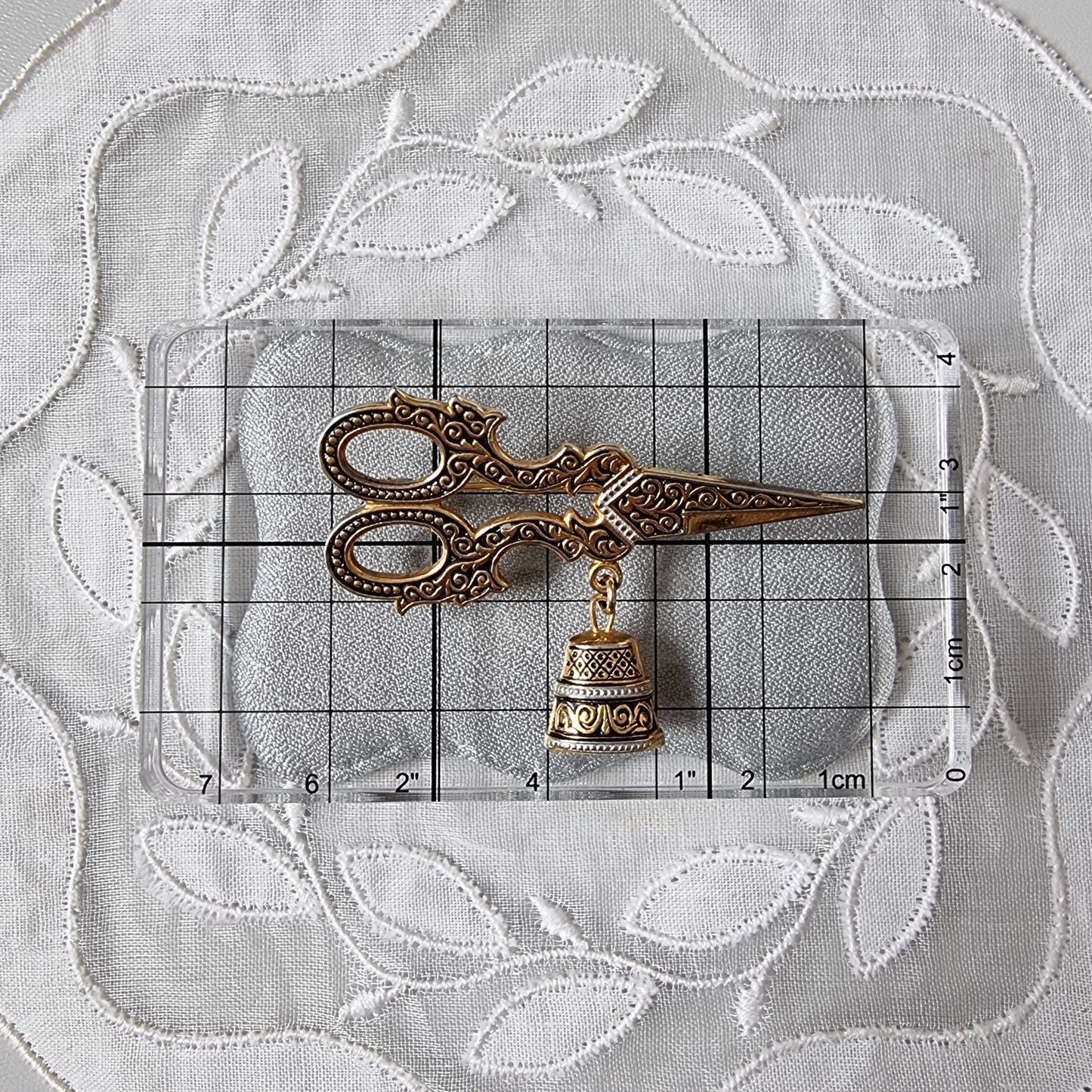 Brooch - Damascene Scissors and Thimble Brooch