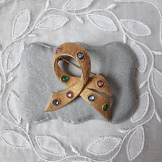 Brooch - Multicolour Cabochon Crystals Ribbon Brooch