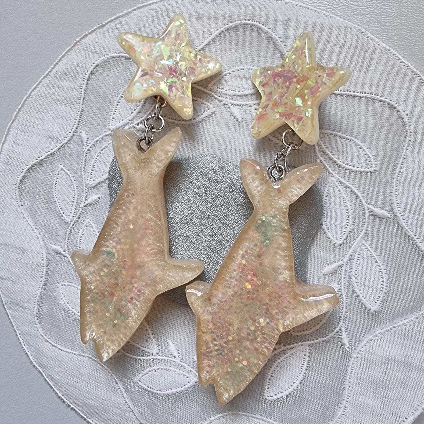 Clip on - Glittery Acrylic Star and Shark Clip on Earrings