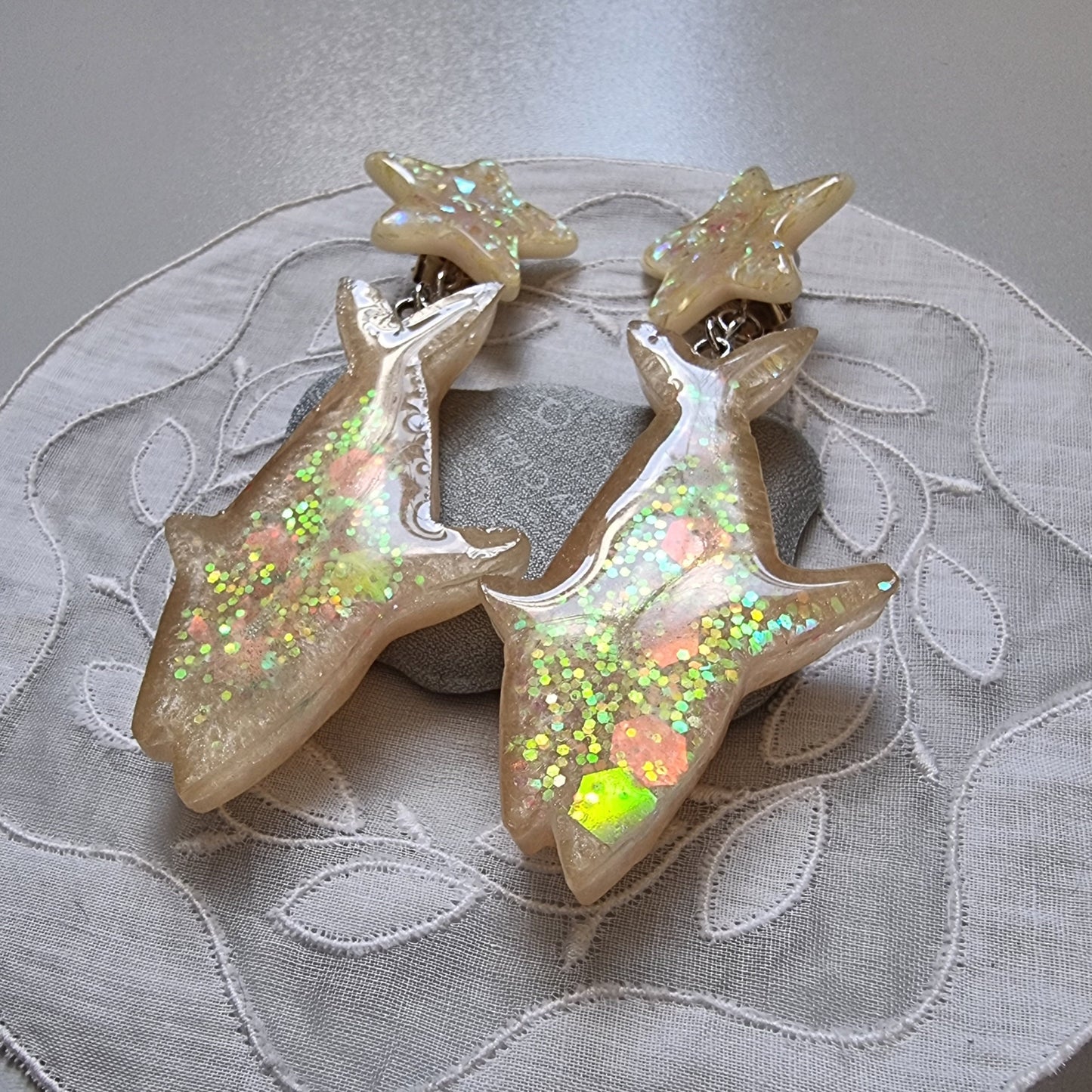 Clip on - Glittery Acrylic Star and Shark Clip on Earrings