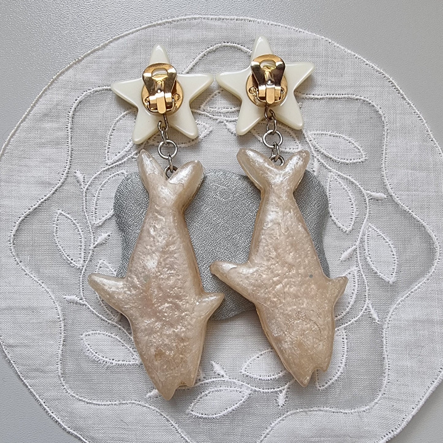 Clip on - Glittery Acrylic Star and Shark Clip on Earrings