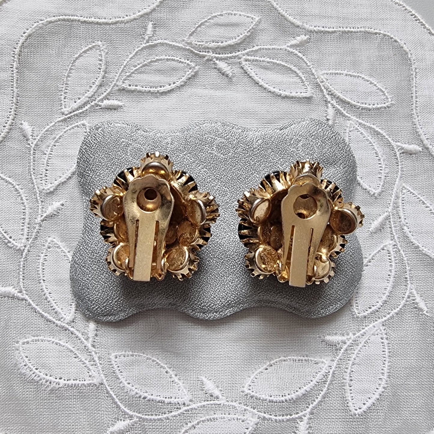 Clip on - Black and Clear Crystals Cluster Clip On Earrings