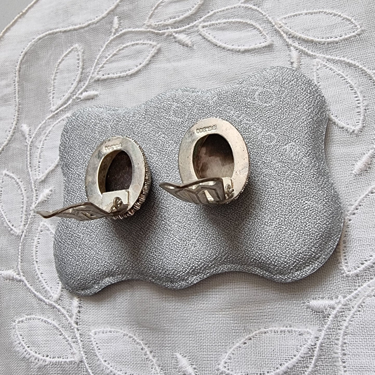 Clip on - 800 Silver Carved Abalone Cameo Earrings