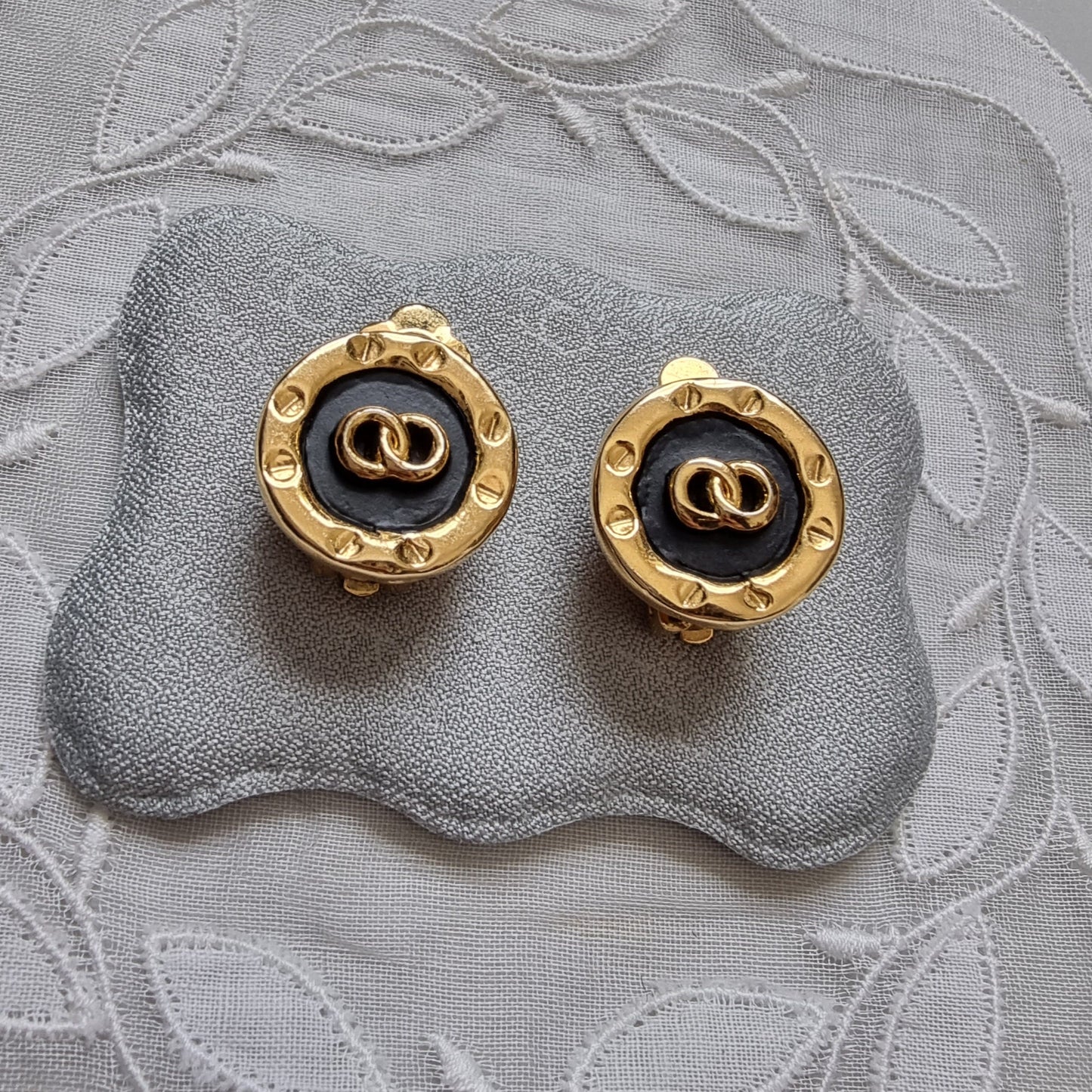 Clip on - Black Enamel Round Clip on Earrings