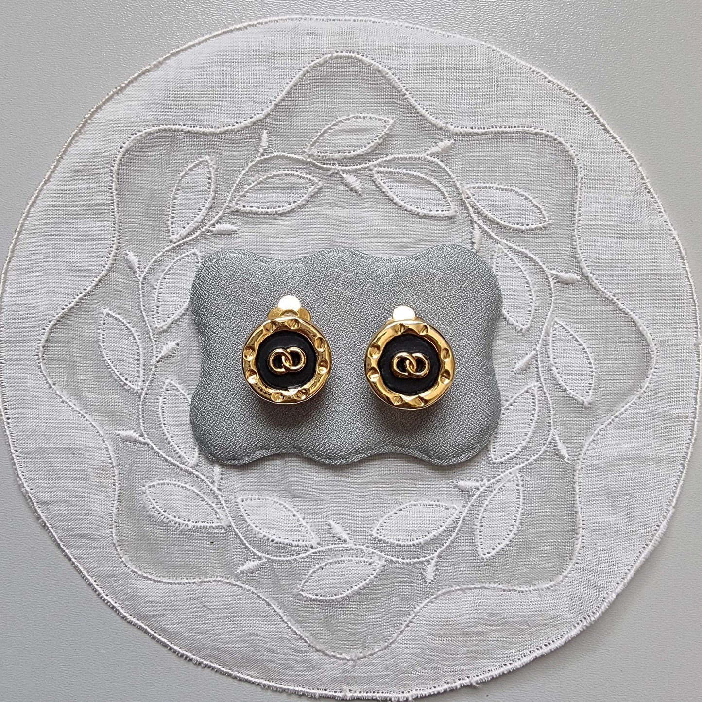 Clip on - Black Enamel Round Clip on Earrings