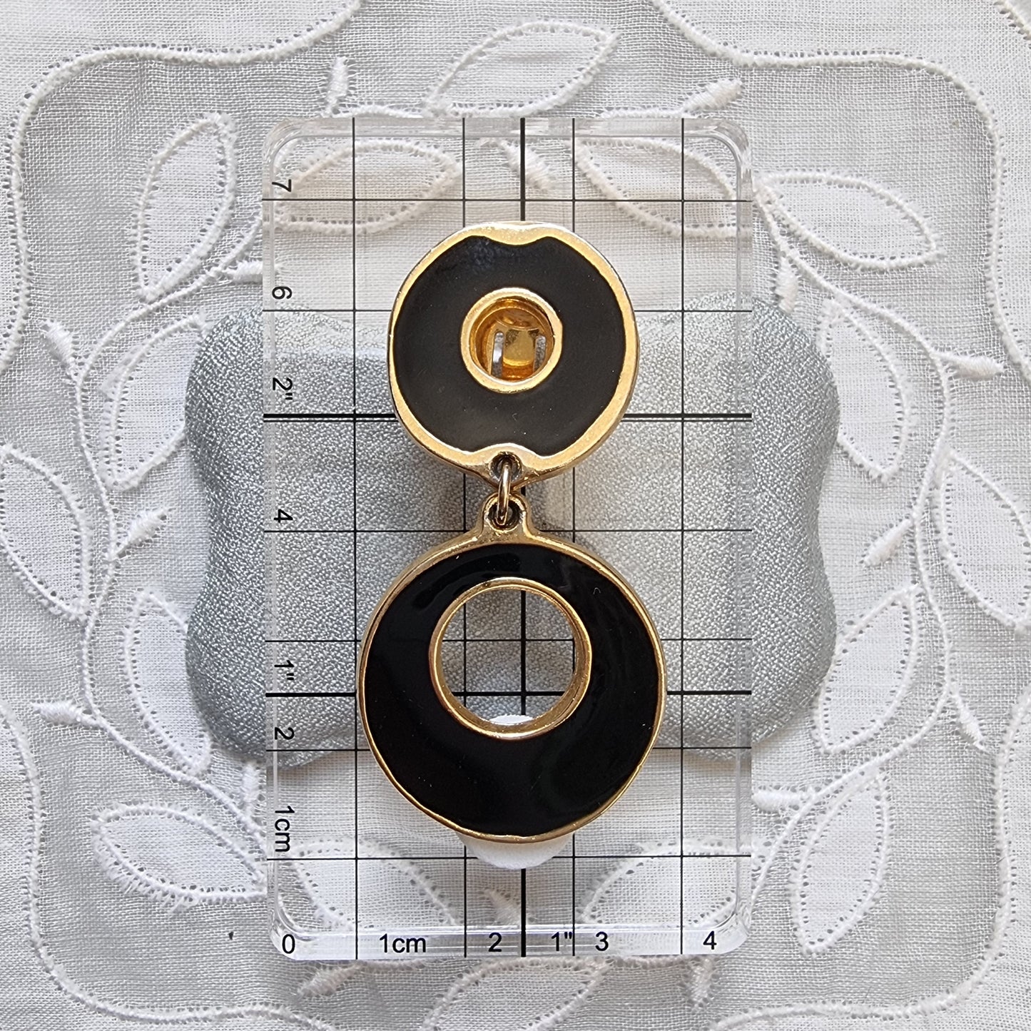 Clip on - Black Enamel Round Drop Clip on Earrings