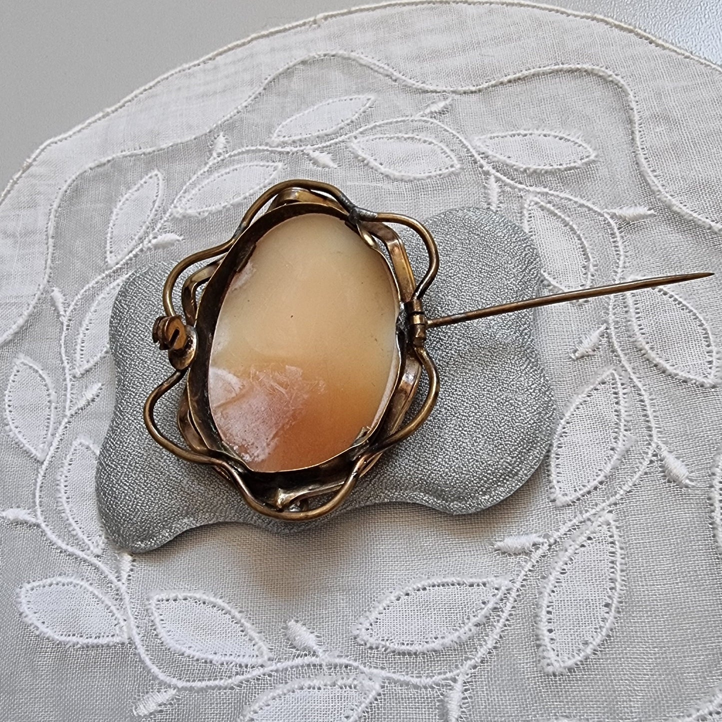 Brooch - Shell Cameo Brass Frame Brooch