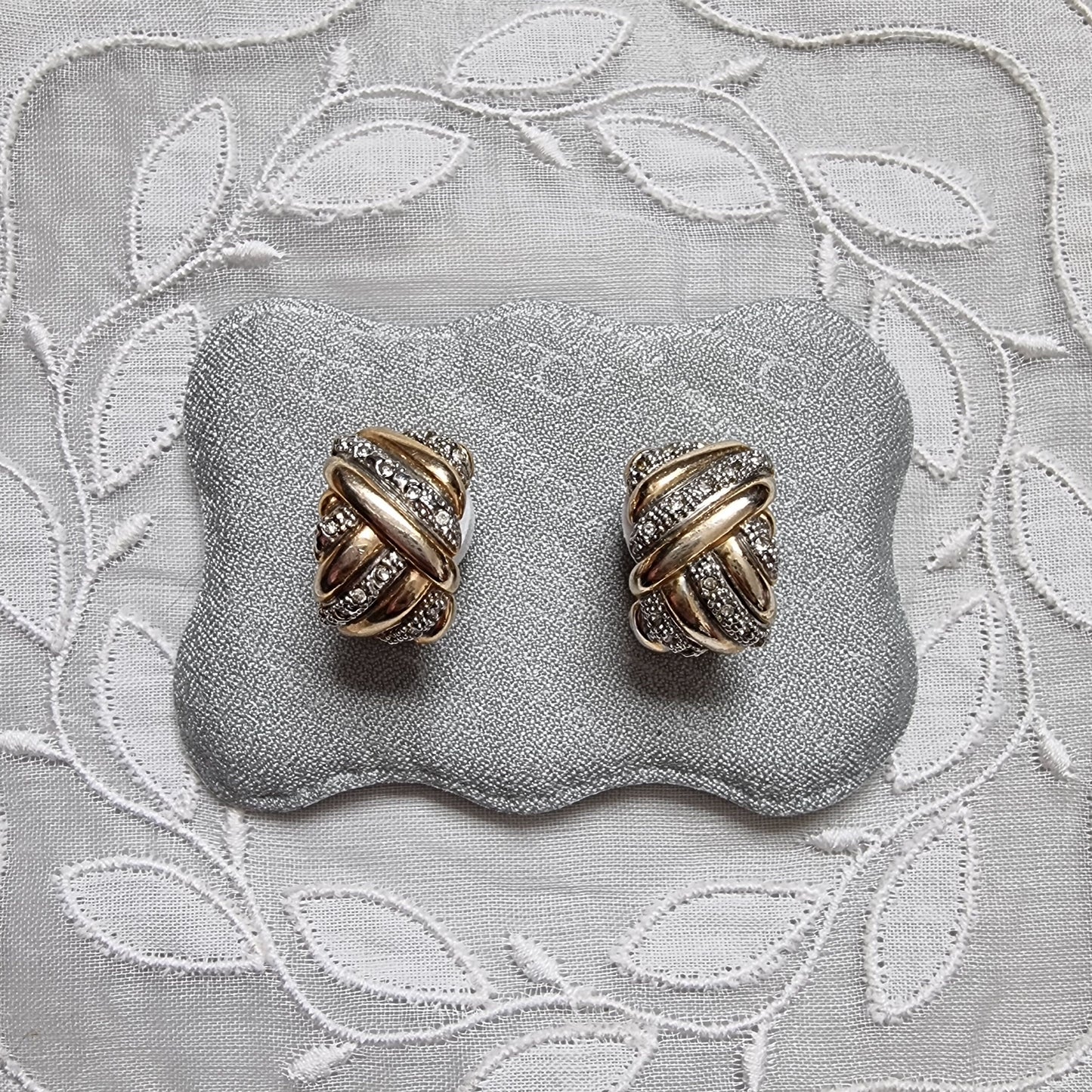 Clip on - Gold and Silver Crystal Plait Clip On Earrings