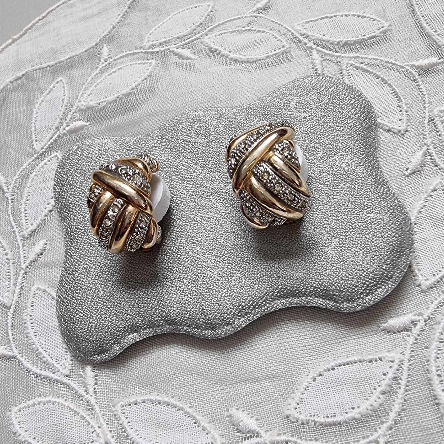 Clip on - Gold and Silver Crystal Plait Clip On Earrings