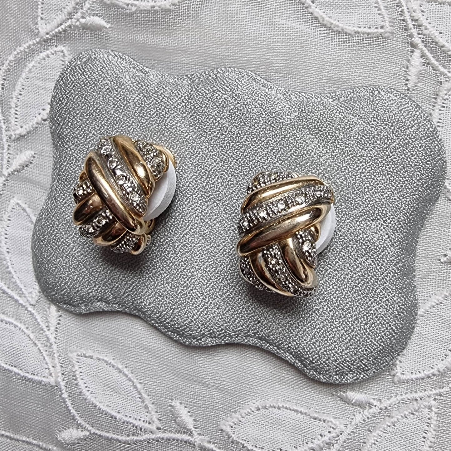Clip on - Gold and Silver Crystal Plait Clip On Earrings