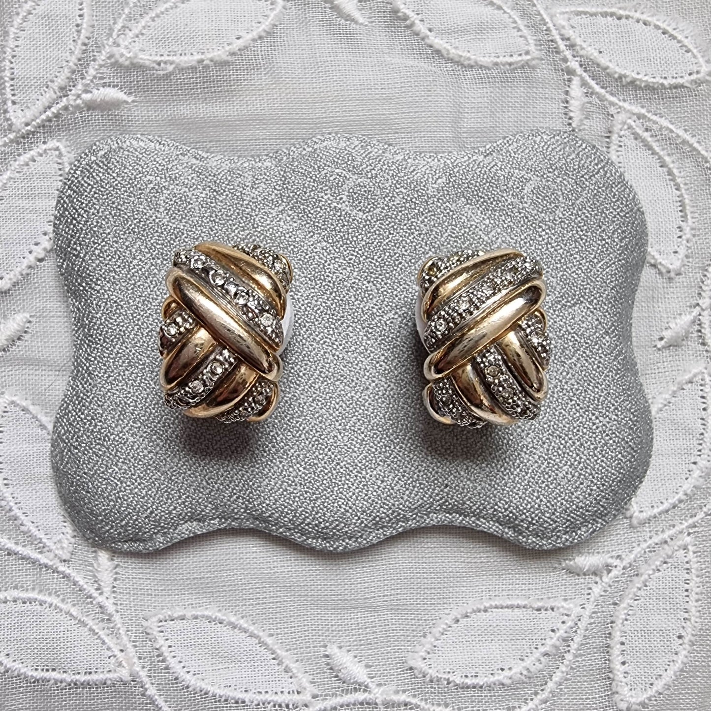 Clip on - Gold and Silver Crystal Plait Clip On Earrings