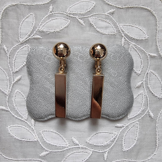 Clip on - Gold Block Drop Clip on Earrings