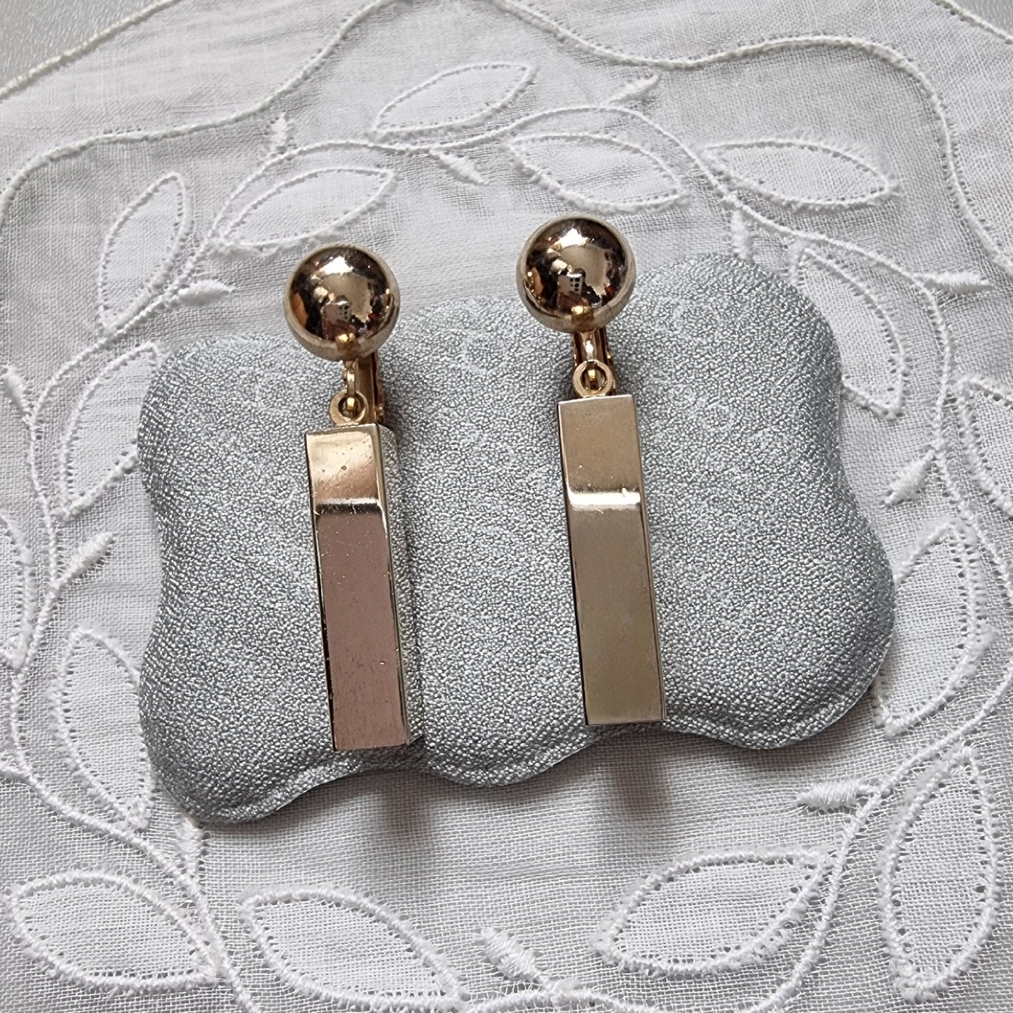 Clip on - Gold Block Drop Clip on Earrings
