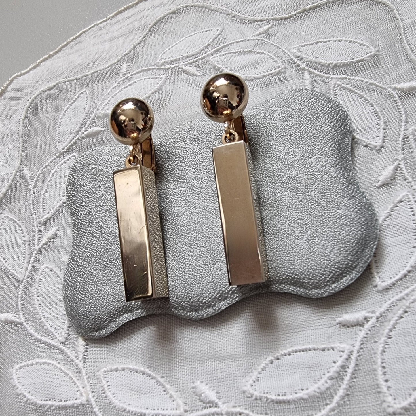 Clip on - Gold Block Drop Clip on Earrings