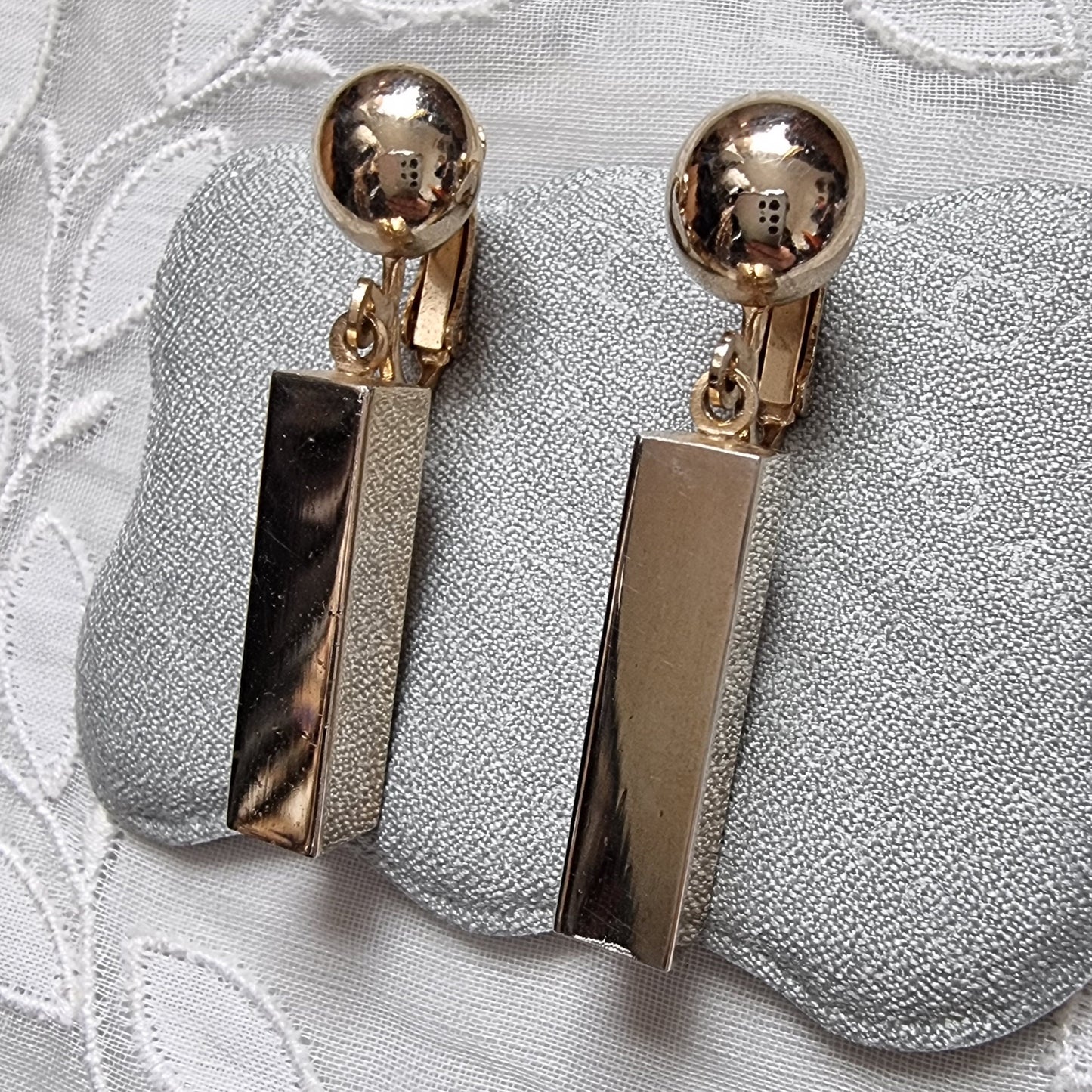 Clip on - Gold Block Drop Clip on Earrings
