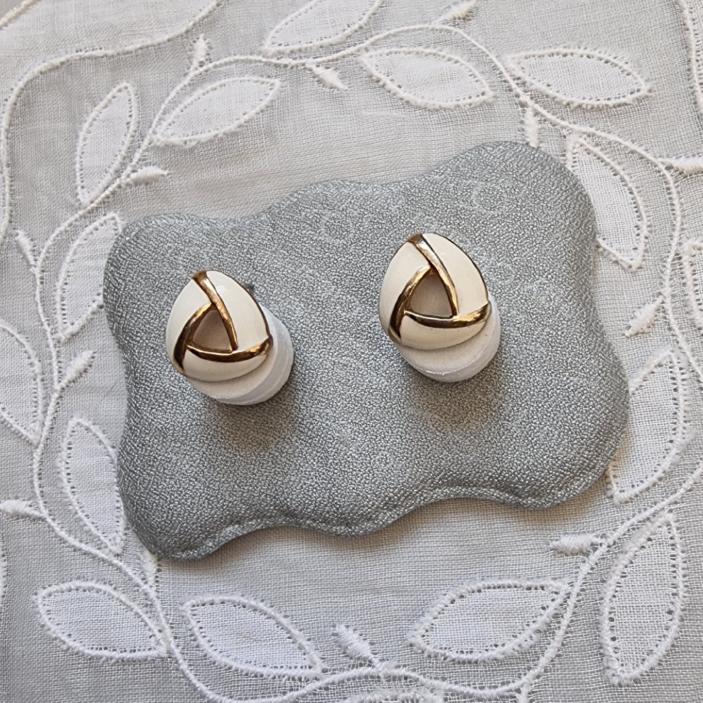 Posts - White Enamel Triangular Knot Earrings