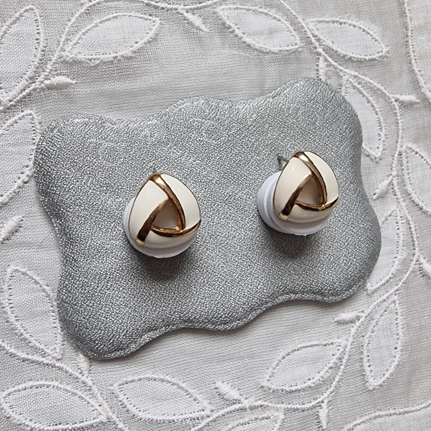 Posts - White Enamel Triangular Knot Earrings