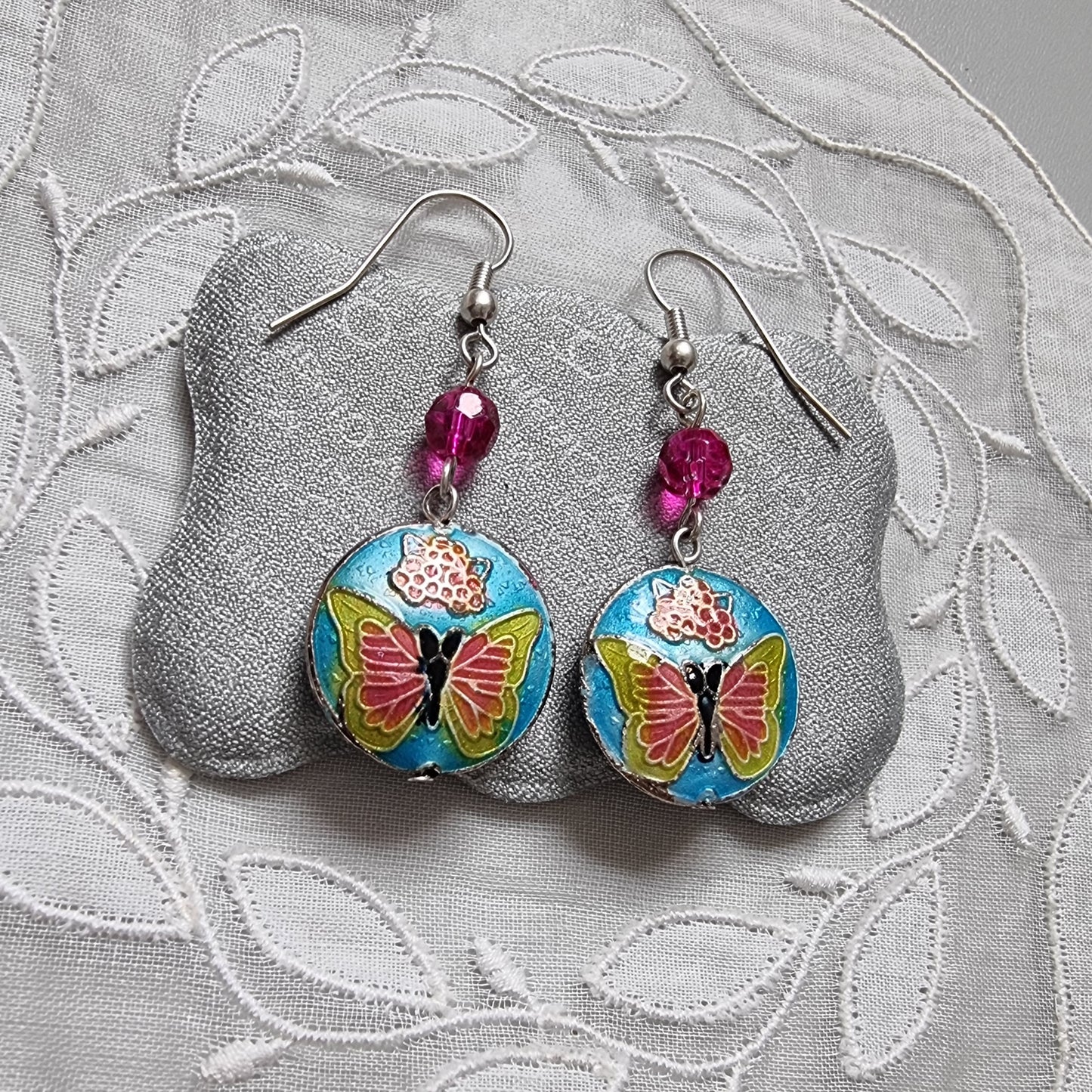 Hooks - Multicolour Enamel Buttetfly Drop Hook Earrings