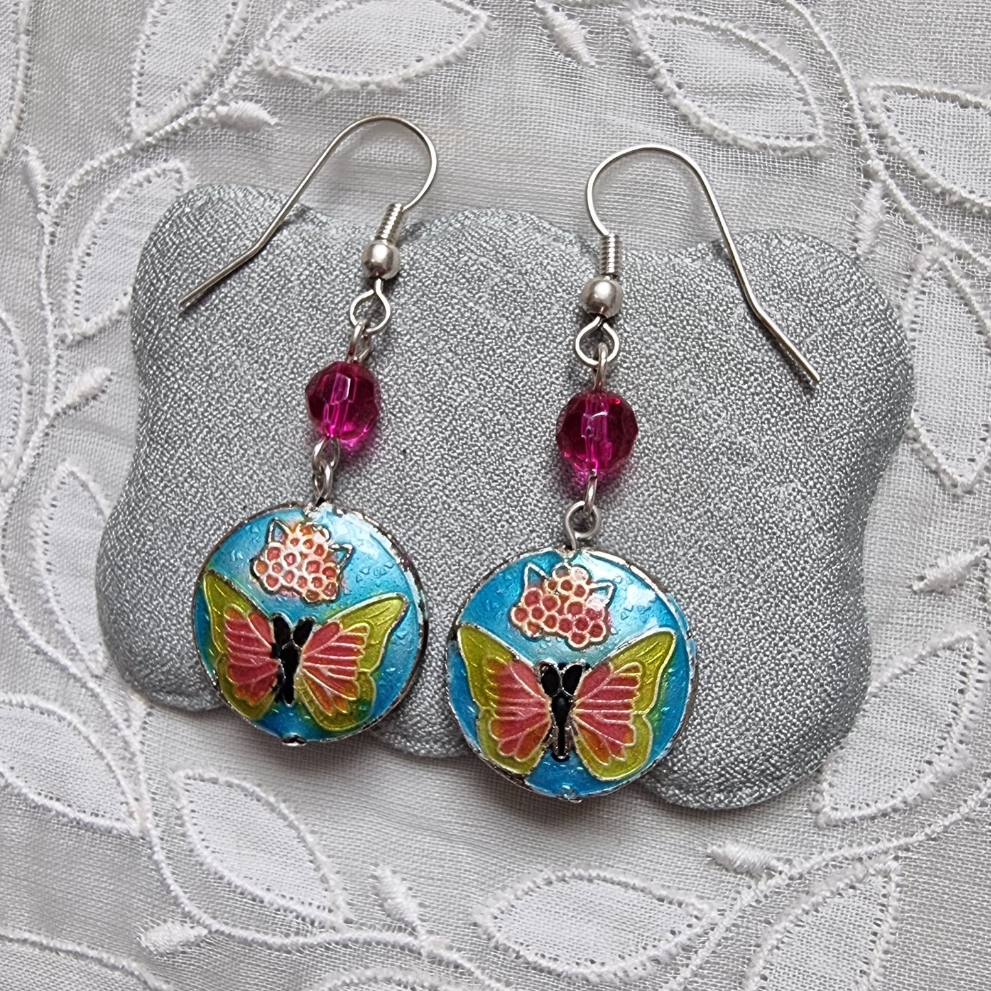 Hooks - Multicolour Enamel Buttetfly Drop Hook Earrings
