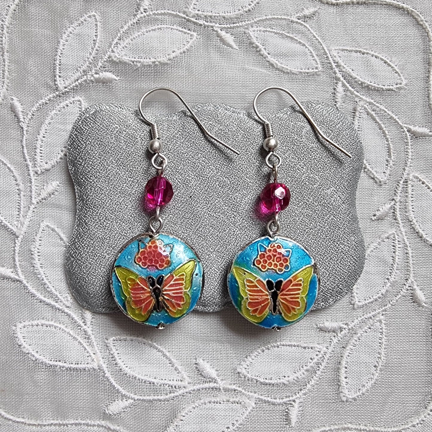 Hooks - Multicolour Enamel Buttetfly Drop Hook Earrings