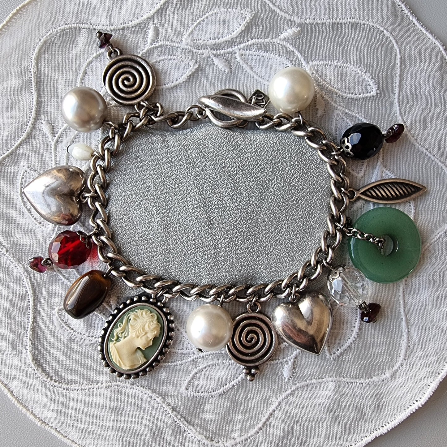 Bracelet - Liz Clairborne Cameo Jade Silver Charm Bracelet