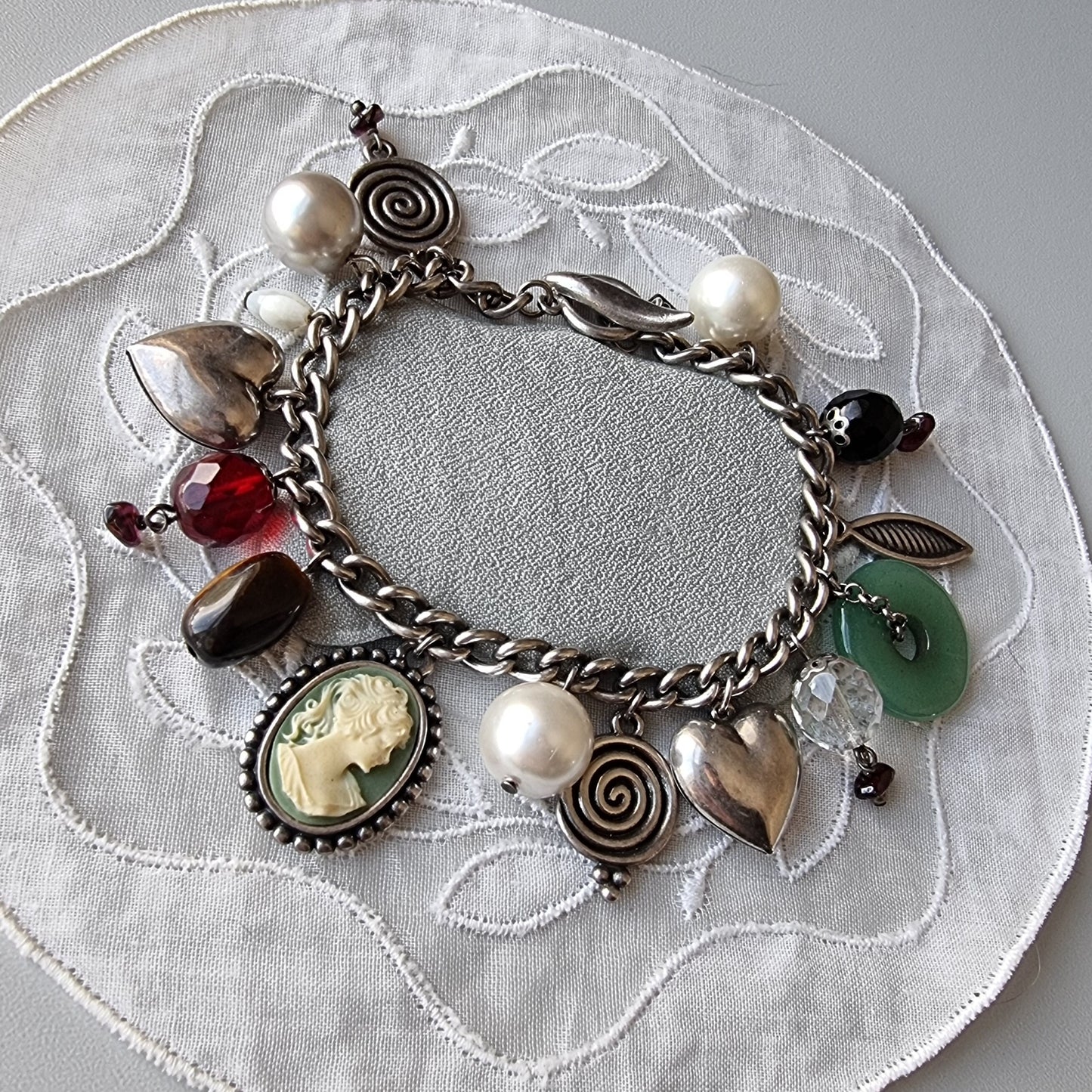 Bracelet - Liz Clairborne Cameo Jade Silver Charm Bracelet