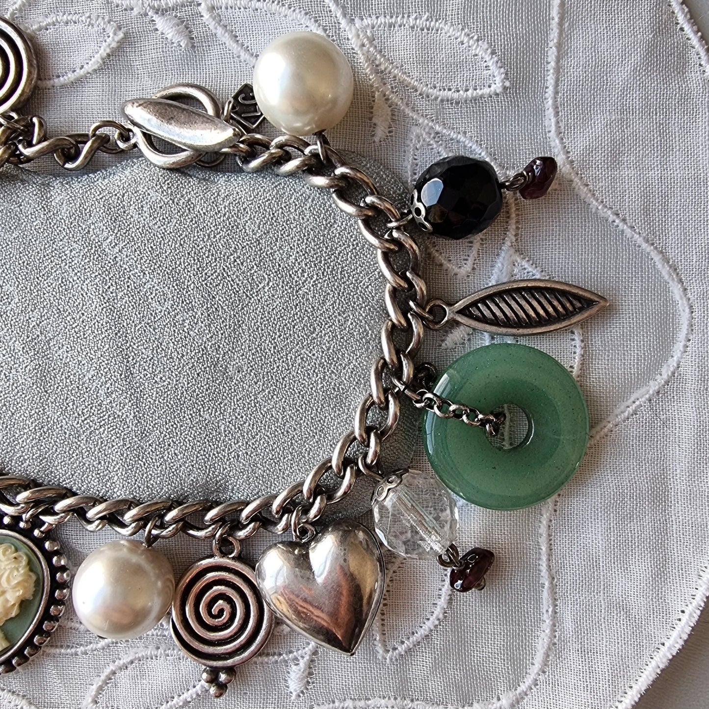 Bracelet - Liz Clairborne Cameo Jade Silver Charm Bracelet