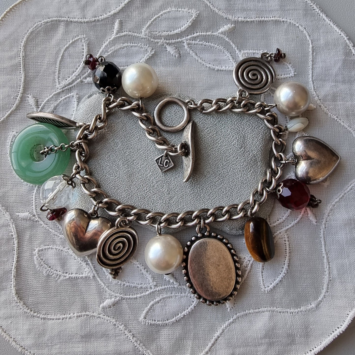 Bracelet - Liz Clairborne Cameo Jade Silver Charm Bracelet