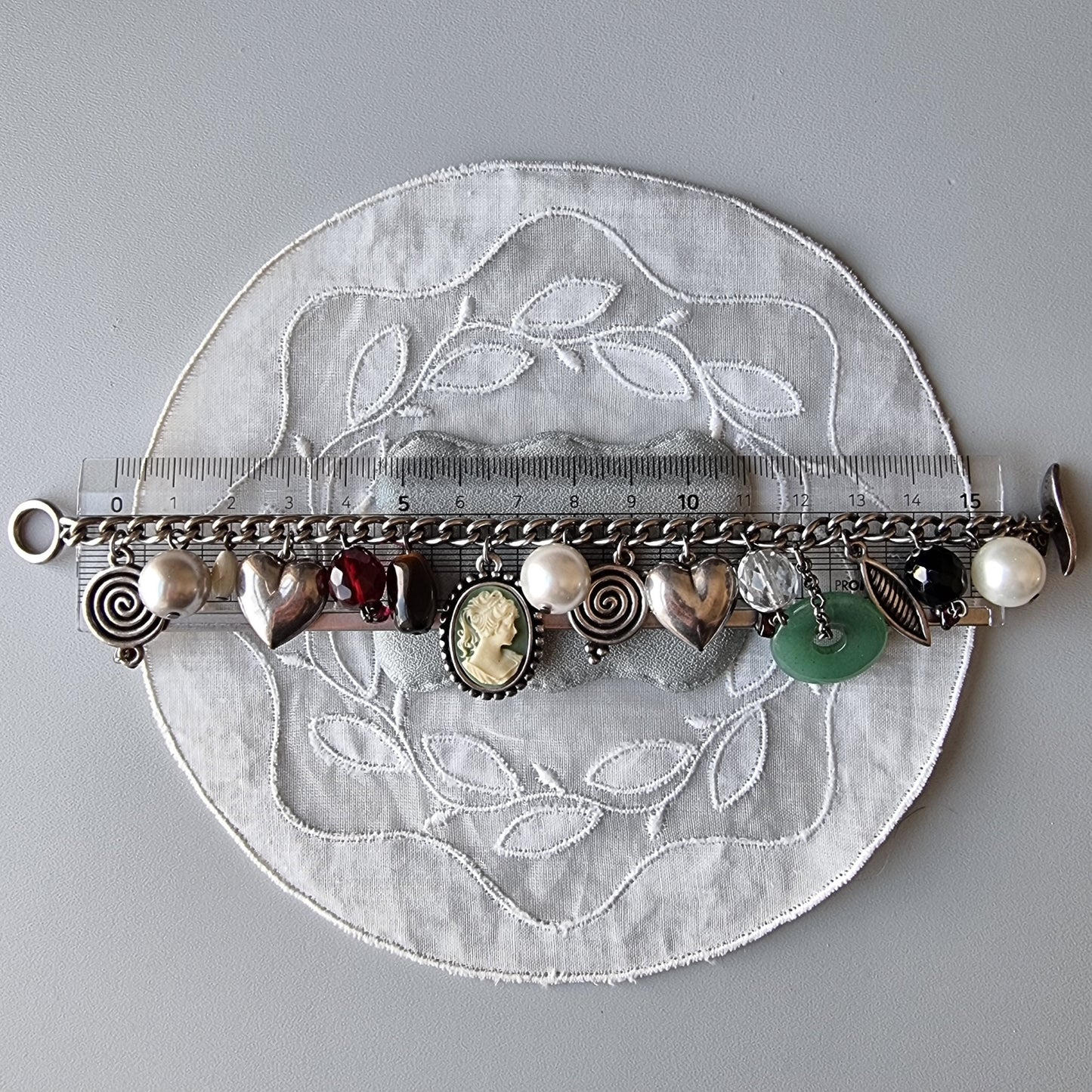 Bracelet - Liz Clairborne Cameo Jade Silver Charm Bracelet