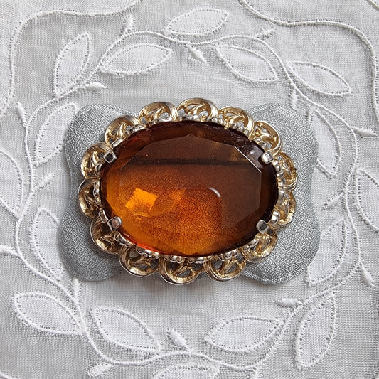 Brooch - Oval Orange Brown Glass Brooch