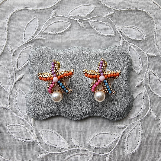 Posts - Multicolour Starfish Pearl Stud Earrings