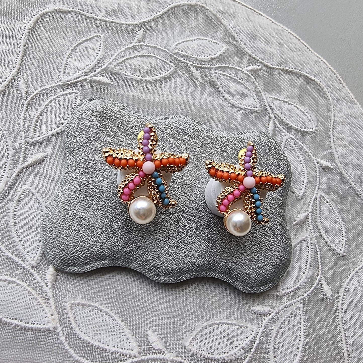 Posts - Multicolour Starfish Pearl Stud Earrings